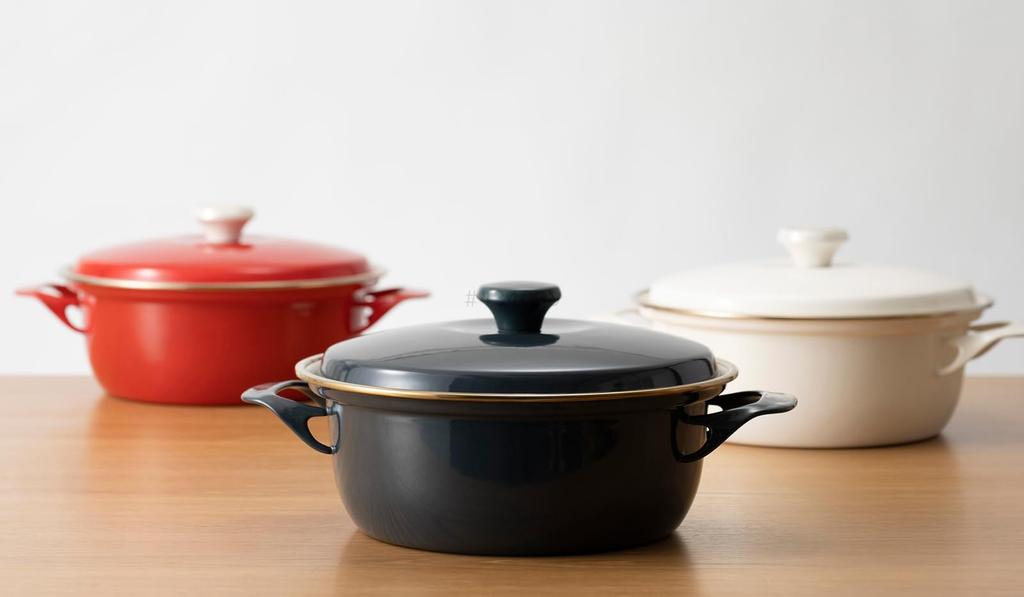 Fuji Enamel Casserole Dish, IH Compatible, 22cm, with Lid, Ivory, EX Series EX-22W IV