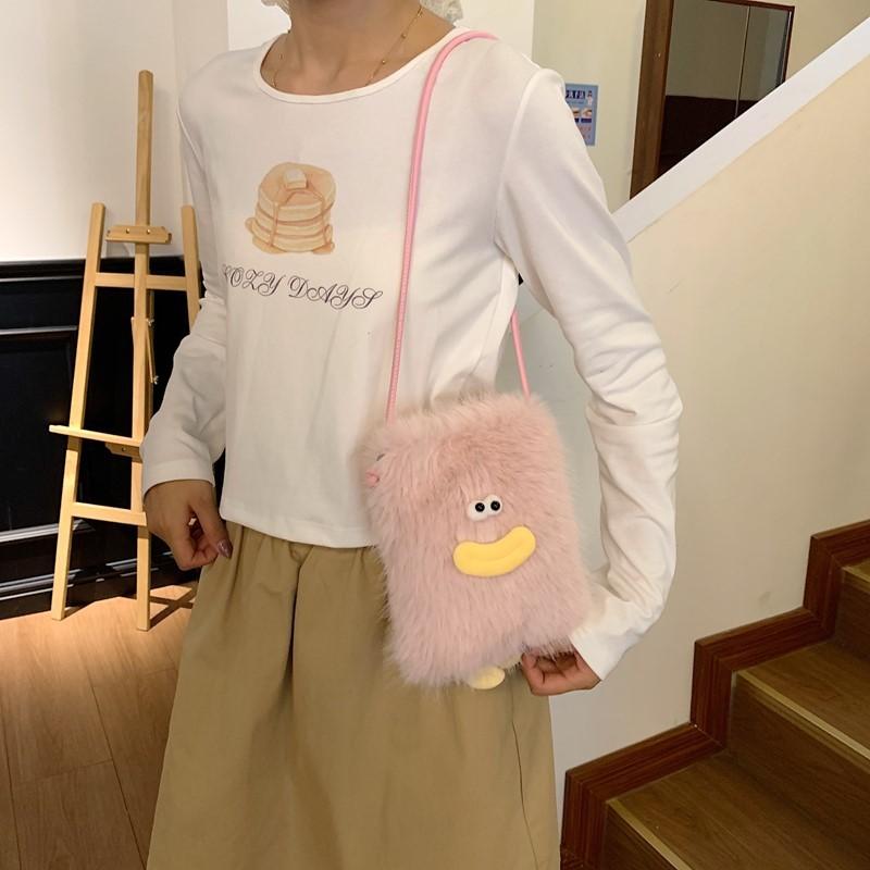 Plush Cartoon Shoulder Bag With Magnetic Closure For Daily Use