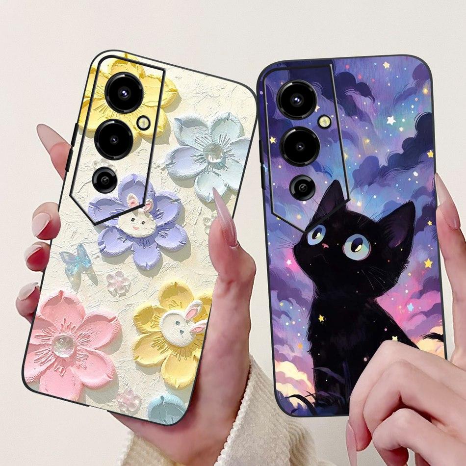 Für Tecno Pova 4 Pro Pova4 Elegantes Blumiges Katzen Handyhülle Für Tecno Pova 4 4Pro LG8n LG7n Klare TPU Silikon Weiche Hüllen Stoßfänger