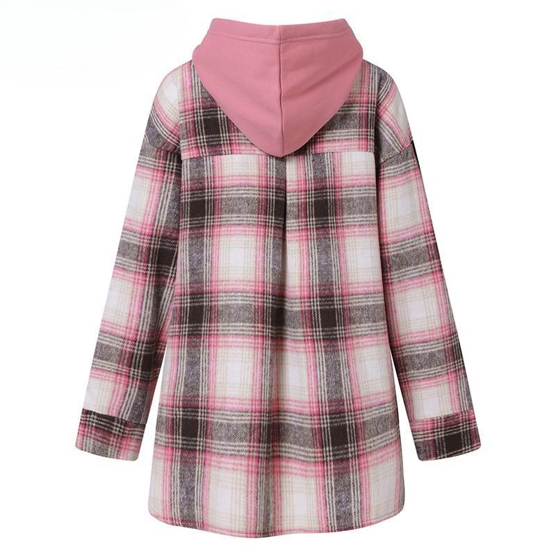 Celmia Autumn Women Plaid Long Sleeved Patchwork Casual Loose Hoodies Sweatshirts