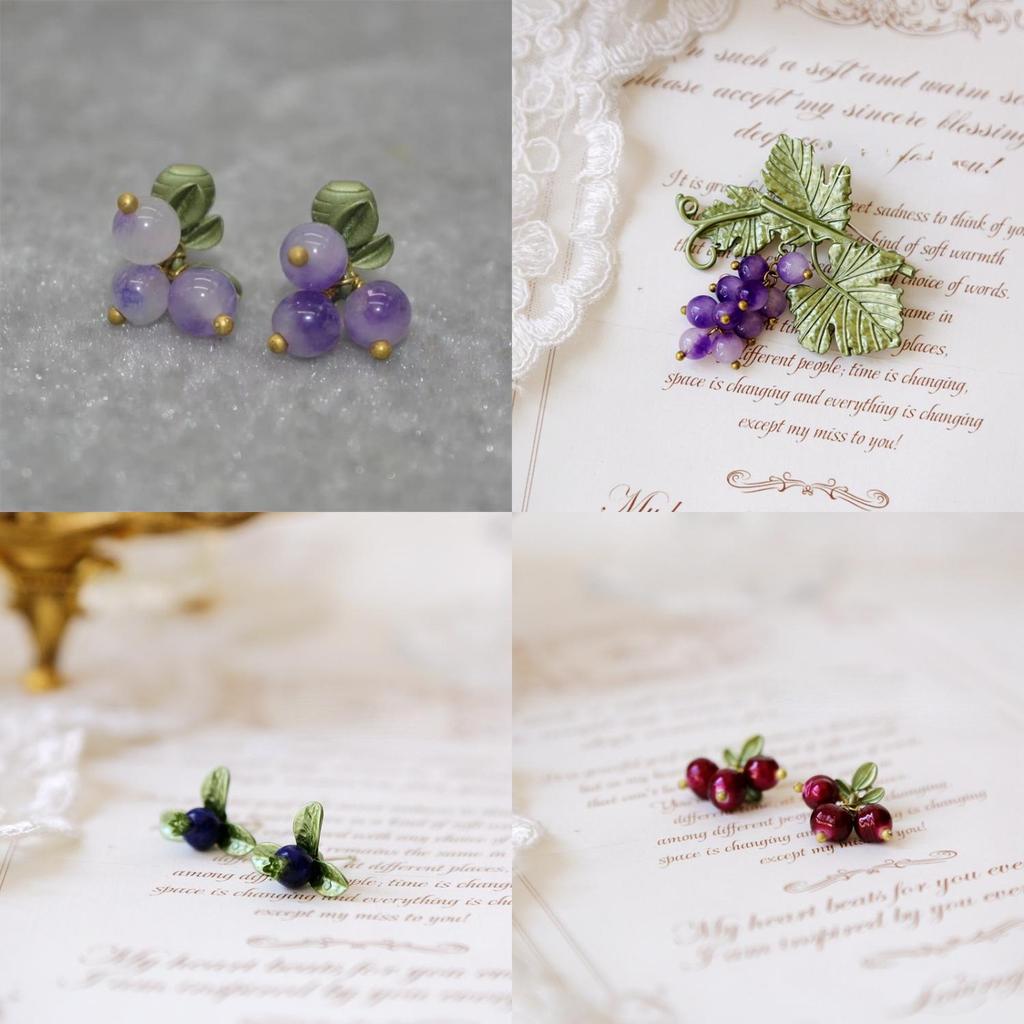 Vintage Artistic Sensi Purple Grape Brooch And Earrings Set For Women And Girls