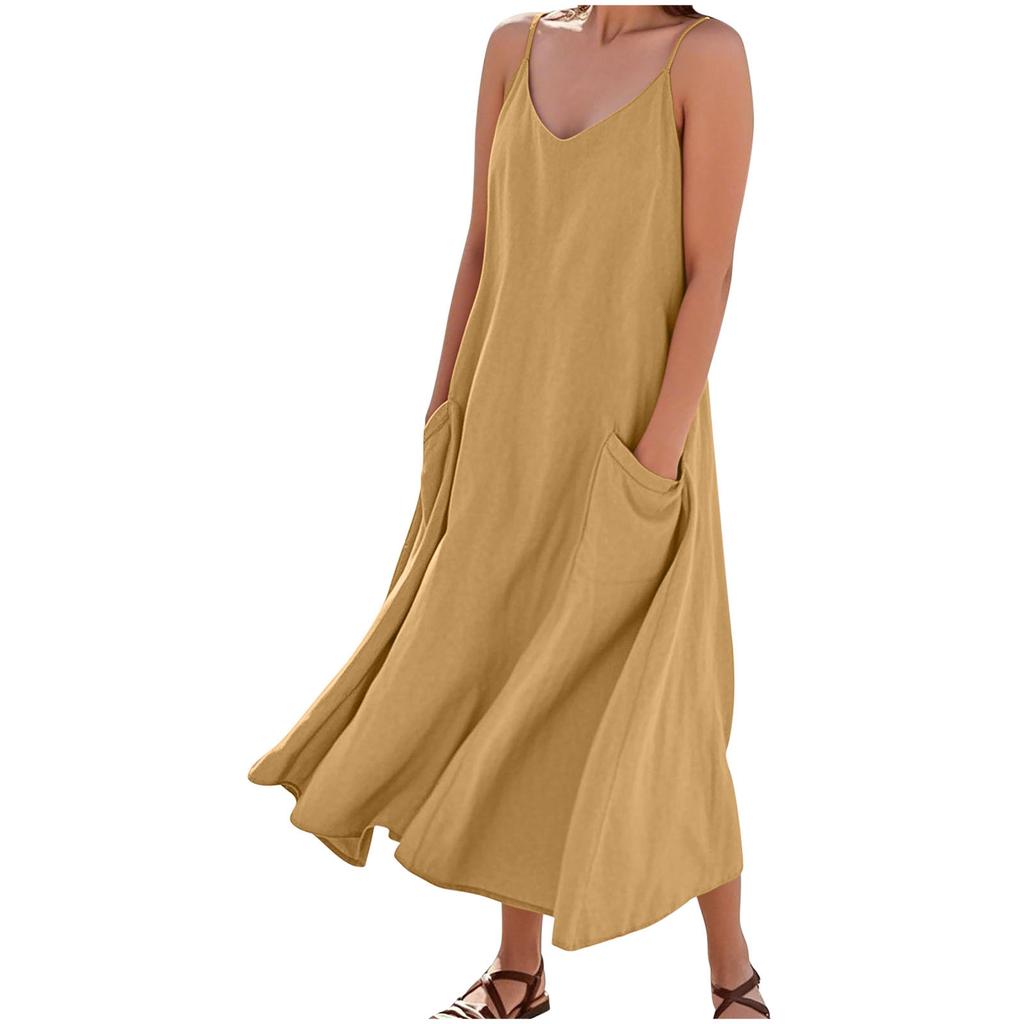 New European and American women's clothing loose casual simple style solid color suspender big pendulum dress women