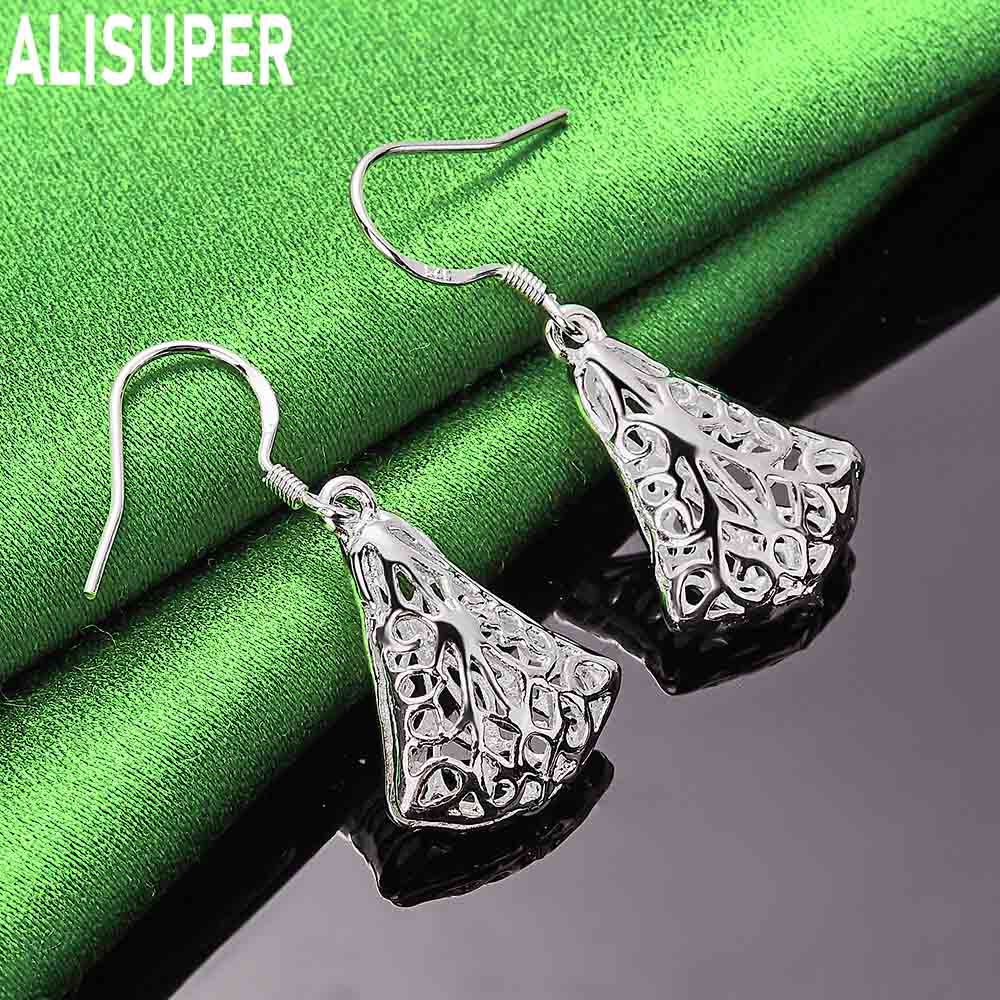 925 Sterling Silver Chinese Style Hollowed-Out Triangle Fan Earrings - Fashionable Banquet Jewelry