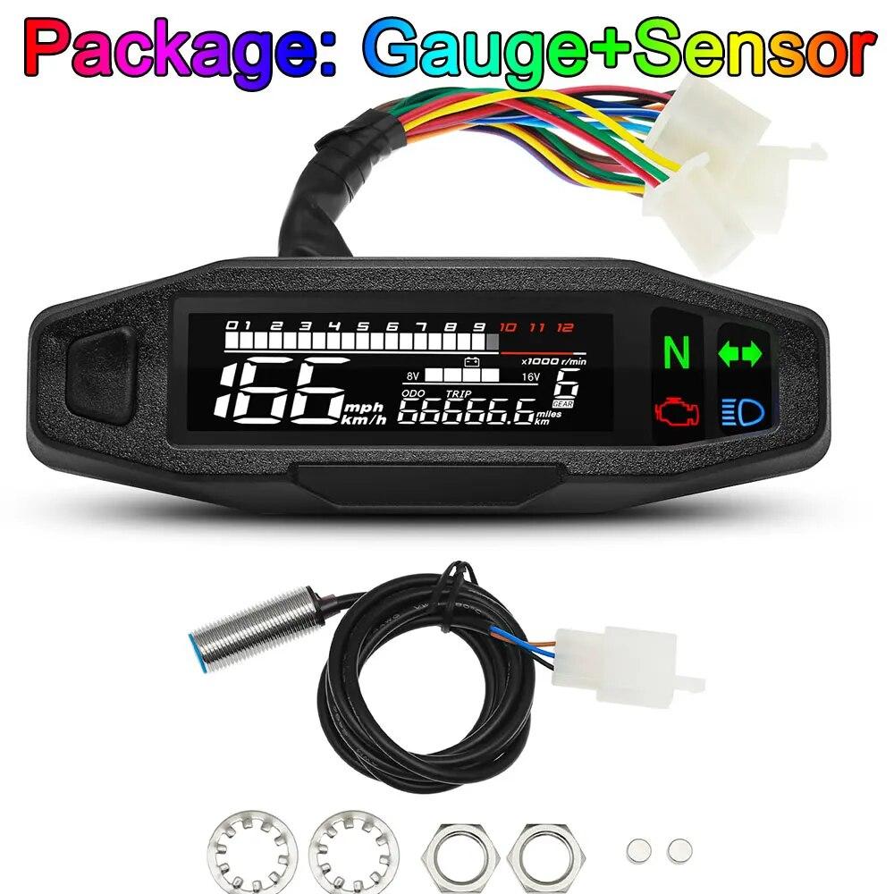 AD Motorcycle Speedometer Universal LED Tachometer Digital Dashboard Km/h MPH Odometer Meter Motor Gauge Sensor + Y/Z/W Bracket