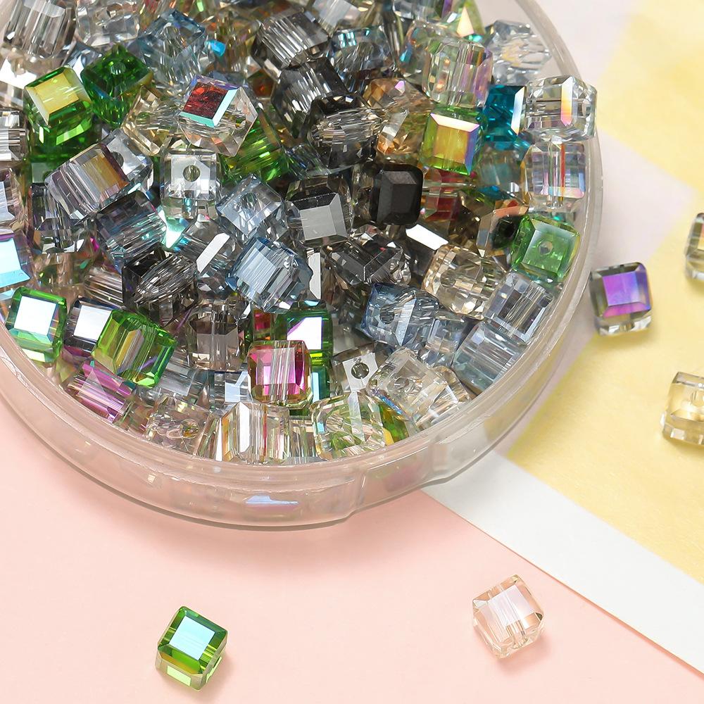 10pcs/bag 6MM Glass Cut Surface High-transparency Sugar Cube Beads Small Square Perforated Crystal Loose Beads DIY Beading Material Accessories