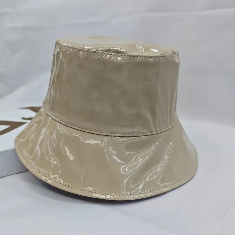 

Women Hiphop Hat PU leather Hat reversible bucket Caps Solid Colors Female Gorros бежевый