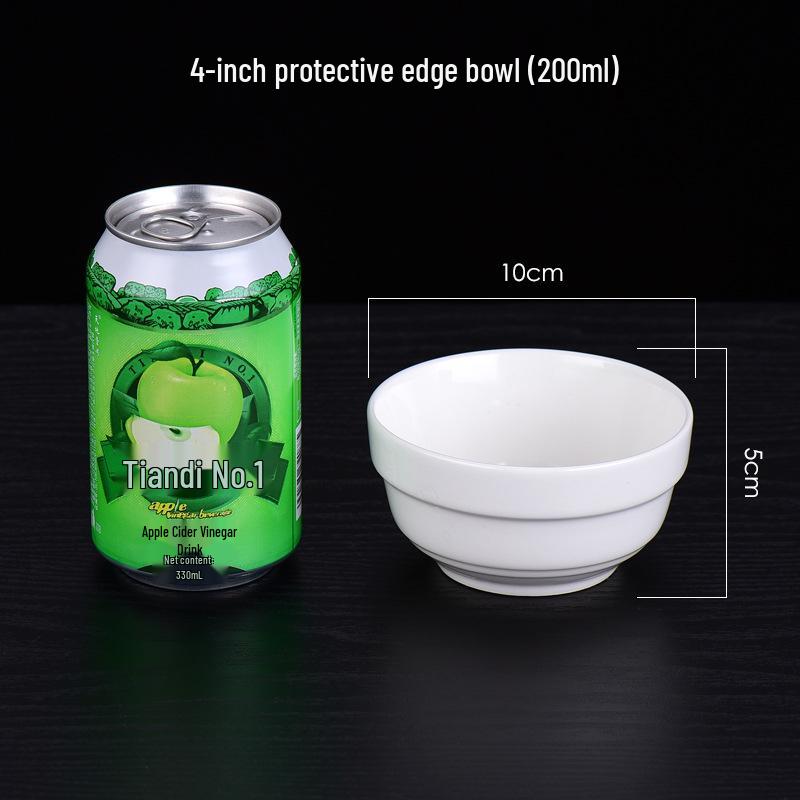 White Ceramic Edge Protection Bowls - 4.5 to 6 Inches, Ideal for Soup, Rice, or Congee