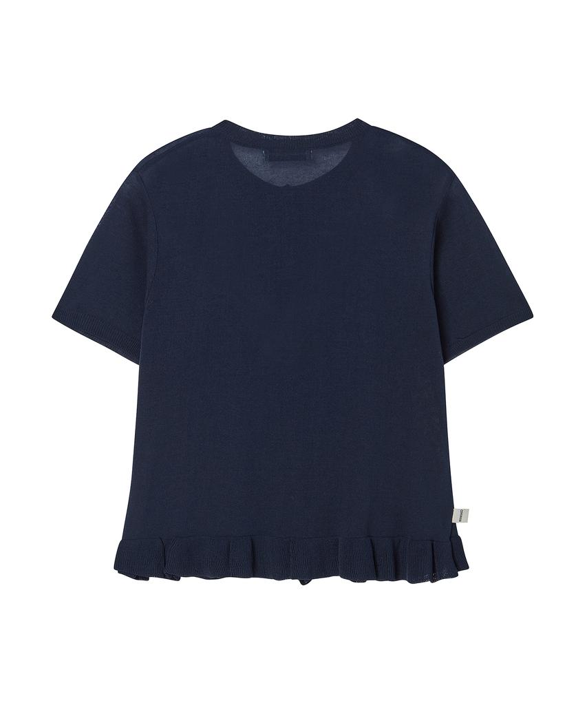 Awesome Studio Frill Detail Short Sleeve Knit Cardigan Navy