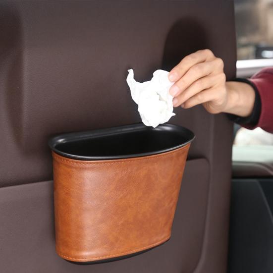 Car Trash Can for Vehicle Faux Leather Hanging Door Storage Bag for Garbage Waterproof Organizer Pouch for Car Interior