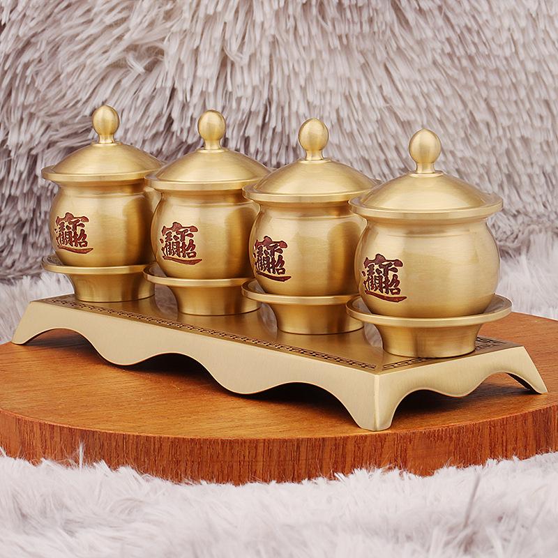 Brass Buddhist Offering Cups - Holy Water & Fruit Offering Set (3-Piece)