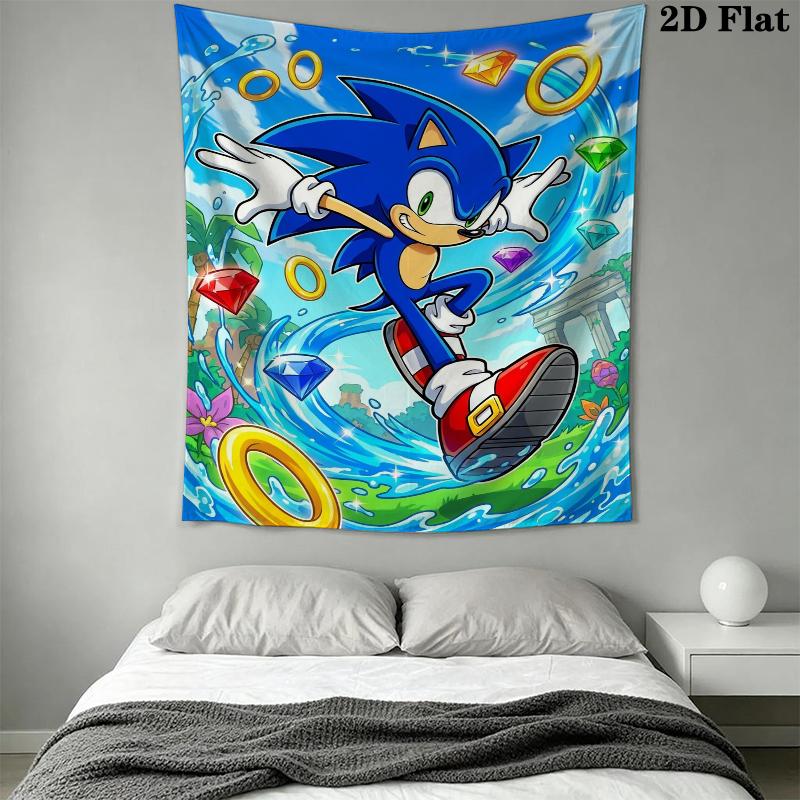 Sonic the Hedgehog Wall Tapestry Aesthetic Wall Hanging Printed Fabric Blanket Decorative Tapestries for Bedroom Living Room Home Decor