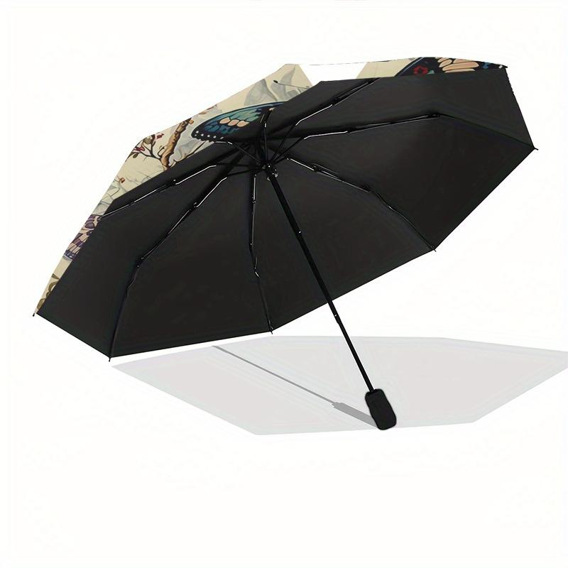 Butterflies, Flowers Theme Automatic Open/Close Umbrella, Portable 3 Fold Compact Umbrella for Men & Women, Valentine's Day Mother's Day Gift0725047