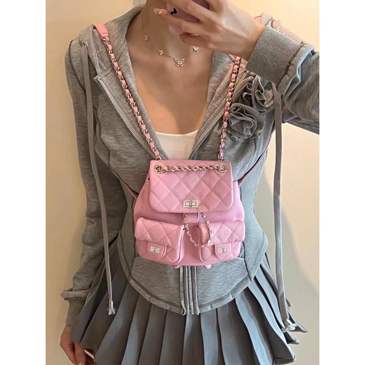 

Многокарманная сумка Женская Сумка-цепочка в стиле маленького ароматного ветра для девушки-отаку Рюкзак через плечо Студенческий Рюкзак большой вместимости