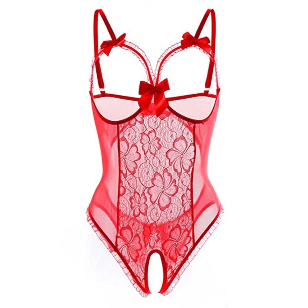 Deep V See Through Halter Dress Sexy Lingerie Women Erotic Backless Pajamas Lace Babydoll Sensual Crotchless Underwear