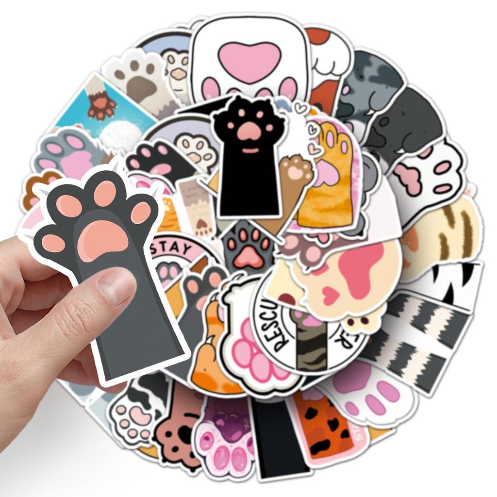 50 Cute Cat Paw Stickers - Waterproof Cartoon Animal Stickers for Kids, Journals, Notebooks, and Decorations