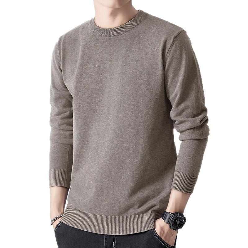 Herren Schlank geschnittener Rundhals Pullover aus Strick - Lässiger einfarbiger Pullover mit langen Ärmeln für Herbst & Winter