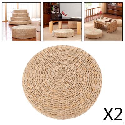 2x Japonský styl Ručně vyráběné Přátelské Polstrované Pletené Slámové Plochý Sedák, Ručně Tkaný Tatami