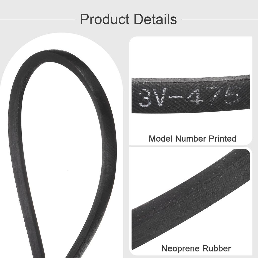 uxcell 3V475 Rubber V-Belts, 47.5" Long x 0.38" Wide x 0.31" Thick, Industrial Power Transmission Belts, Pack of 3