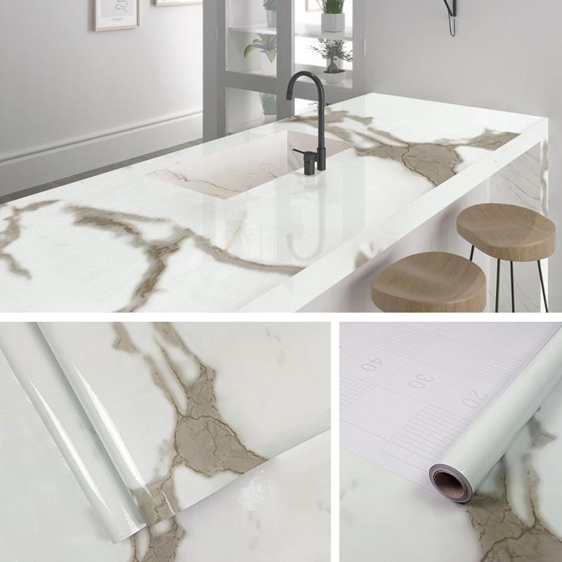 Carta da parati autoadesiva con motivo marmorizzato, Pellicola per fornello e mobiletti, Adesivi da cucina a prova di olio, Carta da parati per piastrelle e Adesivi per piano tavolo rinnovato 40CM*10M beige
