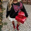 2026 Autumn/Winter Plaid Patchwork Bowknot Hoodie - Thickened Velvet, European/American Style, Round Neck