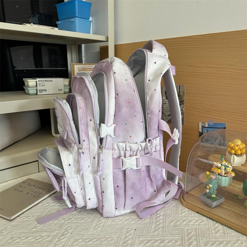 Color Block Women's Backpack Student Schoolbag Large Capacity Star Print Backpack