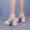 Luxury Handmade Full Pearls Thick Heeled Women Gladiator Sandals Summer Platform Wedges High Heels Chunky Sandals Shoes