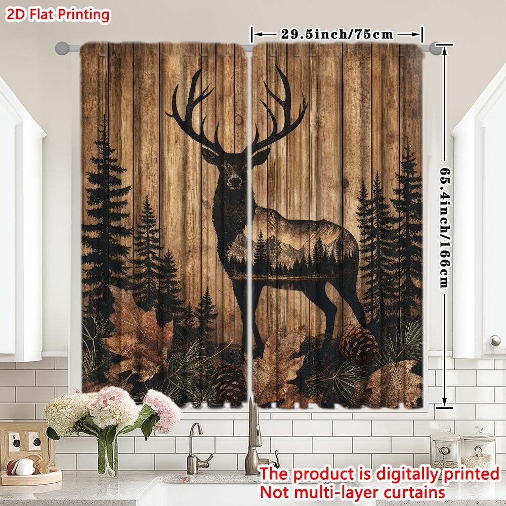 2Pcs Polyester Christmas Majestic Deer Printing Window Curtains Birthday Party Decoration Backdrop Drapes for Living Room