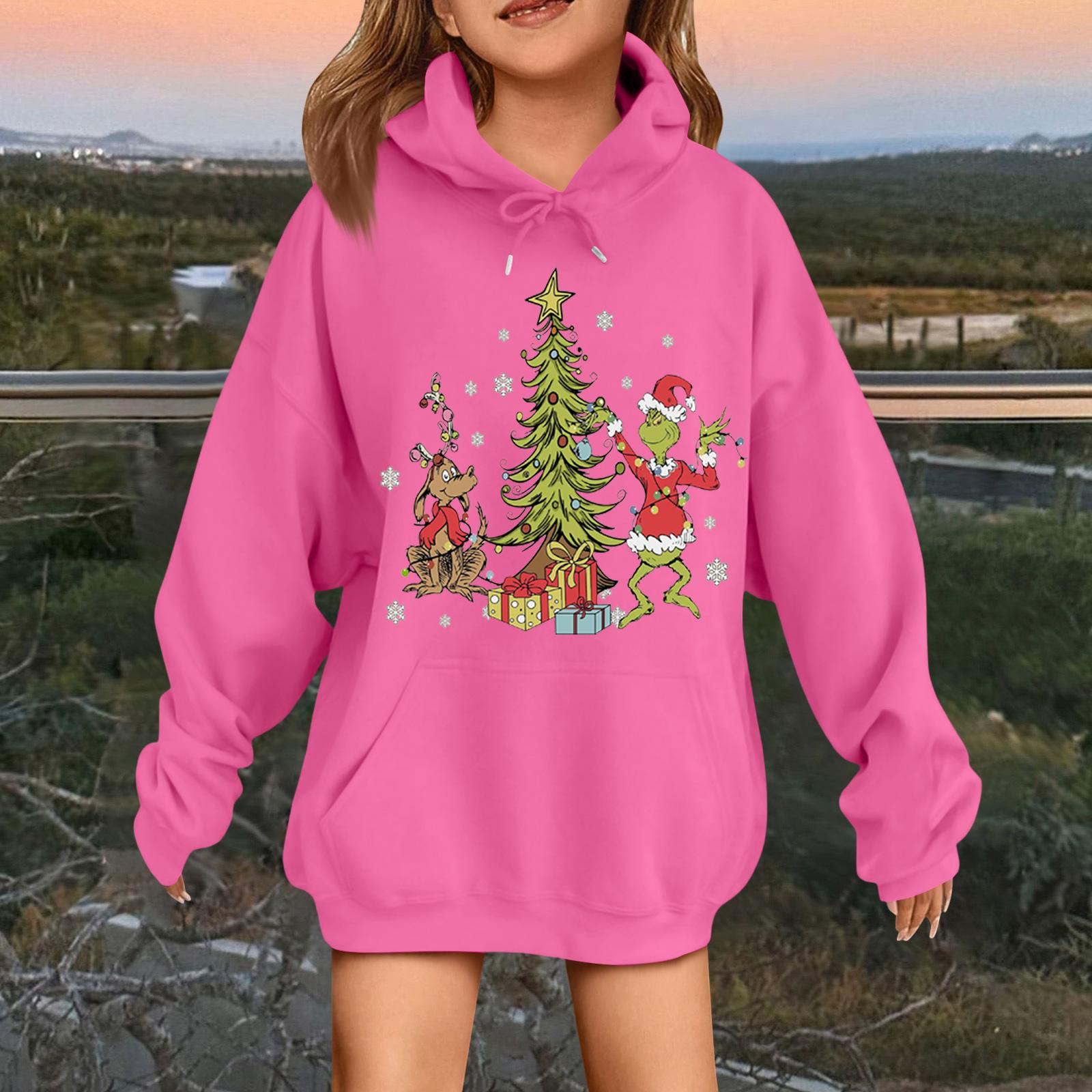 

Детская модная повседневная толстовка с капюшоном свободного кроя с длинными рукавами и рождественским принтом 110