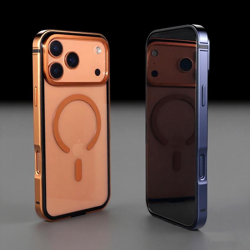 For IPhone 17 Pro High-End Metal Frame Phone Case, 17 Promax Magsafe Magnetic Charging HD Backplate Phone Protection Cases