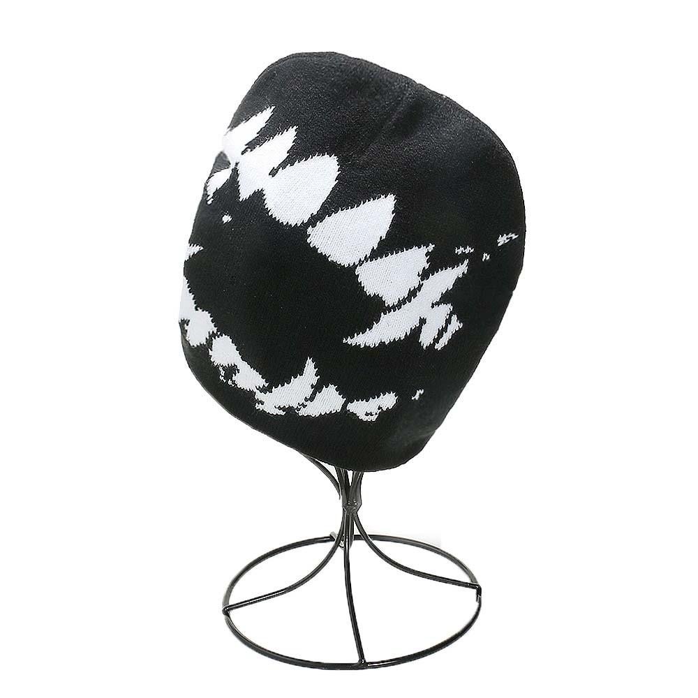 Elastic Y2K Knitted Hat Halloween Black White Pullover Cap Personality Jacquard Woolen Hat  Girls