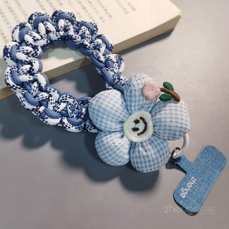 

Mobile phone lanyard women s wrist short thick braided thread small flower outdoor travel line shopping photo anti-lost hand rope