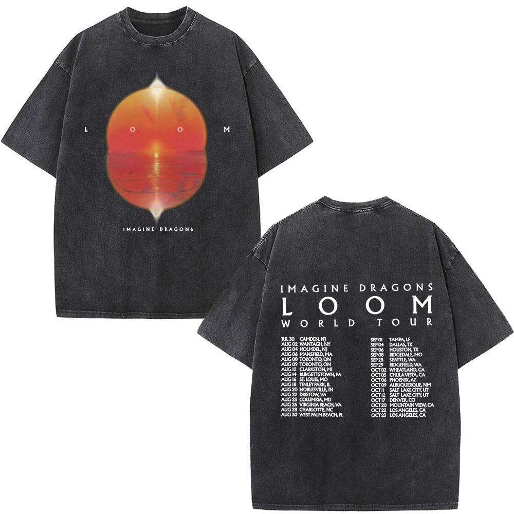 Imagine Dragons Loom World Tour Vintage Washed T Shirt Rock Band Tshirt Unisex Women Aesthetic Trendy Cotton Short Sleeve T Shirt