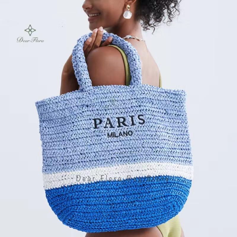 Women'S Fashion Large Capacity Handmade Straw Knitting Tote Bag Summer Travel Beach Shoulder Bags Casual Simple Portable Handbag