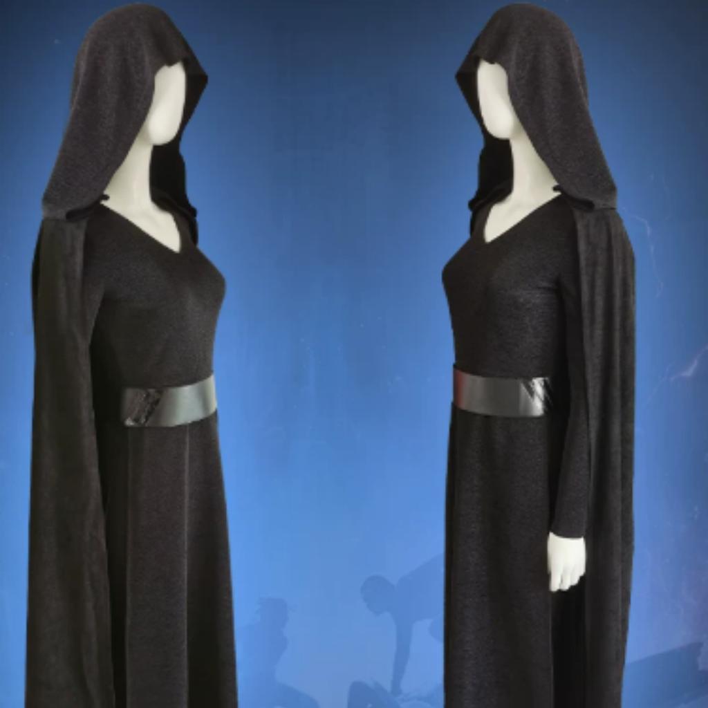 Women Black Hooded Cloak Cosplay Costume 3‑Piece Set