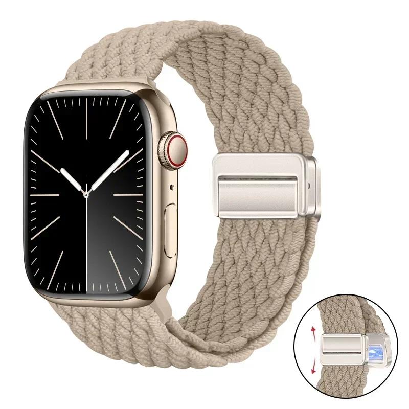 Magnetic Braided Loop Strap For Apple Watch Band 45mm 41mm 44mm 42mm 46mm Ultra 3 49mm Nylon Bracelet iWatch 11 10 9 8 7 6 5 SE