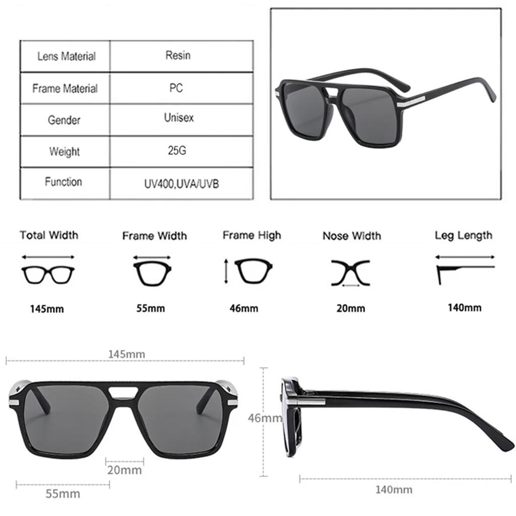  Vintage Double Bridges Square Sunglasses Men Gradient Lens Eyewear Shades Women Trending Sun Glasses UV400