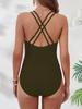 2024 European & American Solid Color Crisscross Tummy Control One-Piece Swimsuit