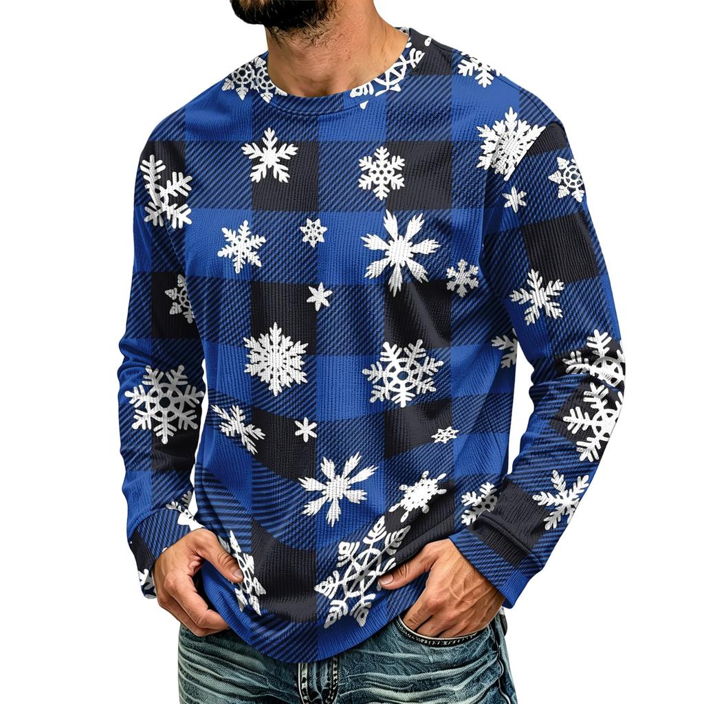 Men's Corduroy Long Sleeve Neck Shirt with Christmas Print for Holiday Casual Wear