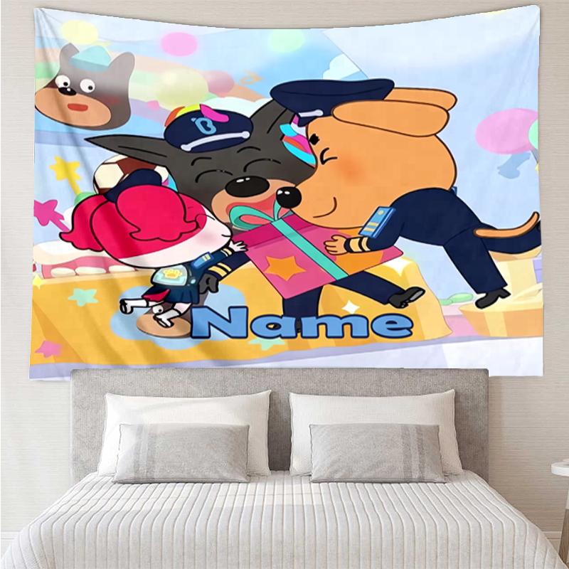 Custom Name Sheriff Labrador Print Tapestry, Backdrop, Easy Setup, Ideal for Bedroom, Office & Living Room, with Aesthetic Wall Hanging Decor.