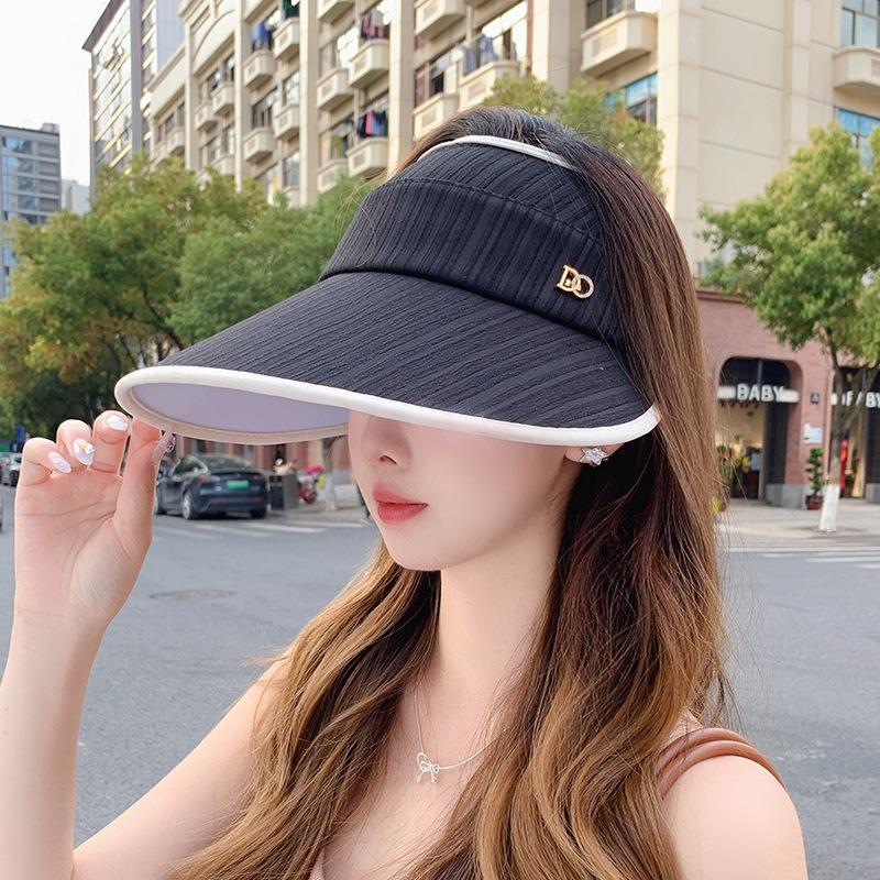 Hat female Korean version empty top letter large brim face covering sun hat spring and summer versatile sun protection sun hat