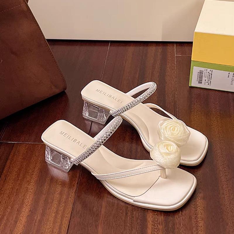 Silver Cool Slippers Women's Summer Wear New High-end Flower Cover Toes with Skirt Sandals