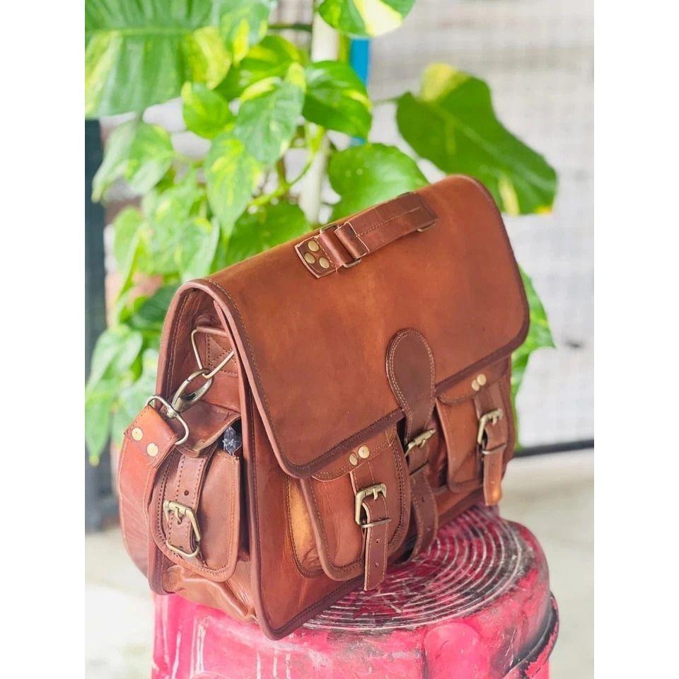 Handmade Men's Wax Leather Vintage Laptop Messenger Briefcase Bag Satchel