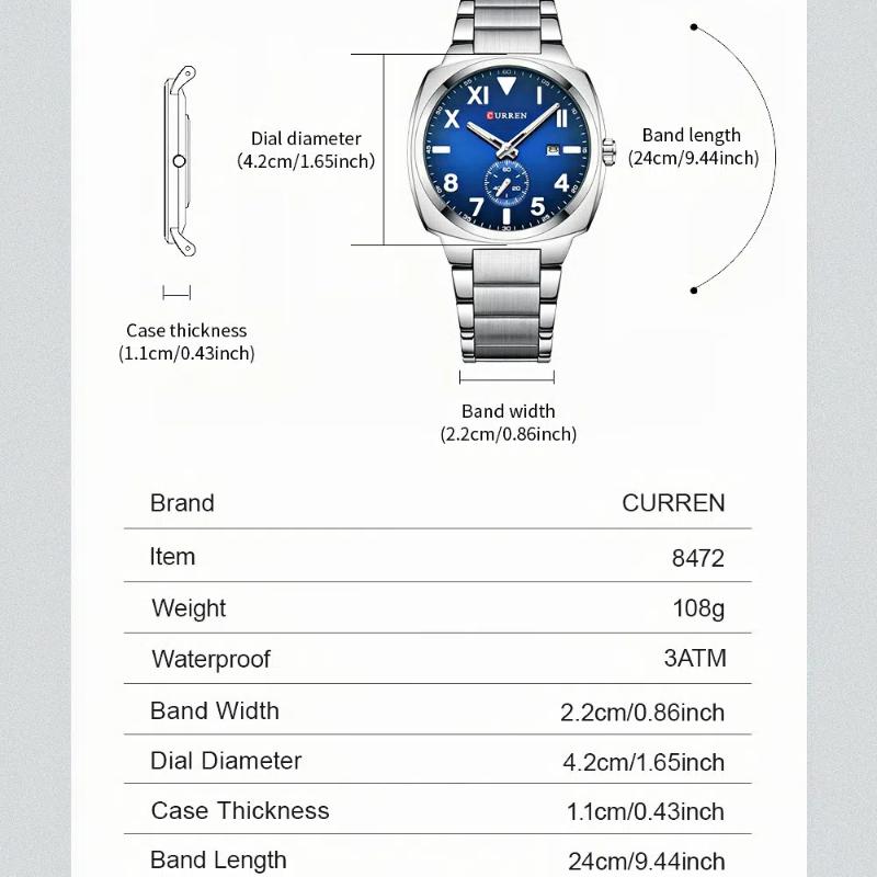 CURREN Waterproof Luminous Men's Calendar Watch Men's Stainless Steel Business Quartz Watch