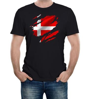 Torn Denmark Flag Men's T-Shirt Danish Copenhagen Country National Football