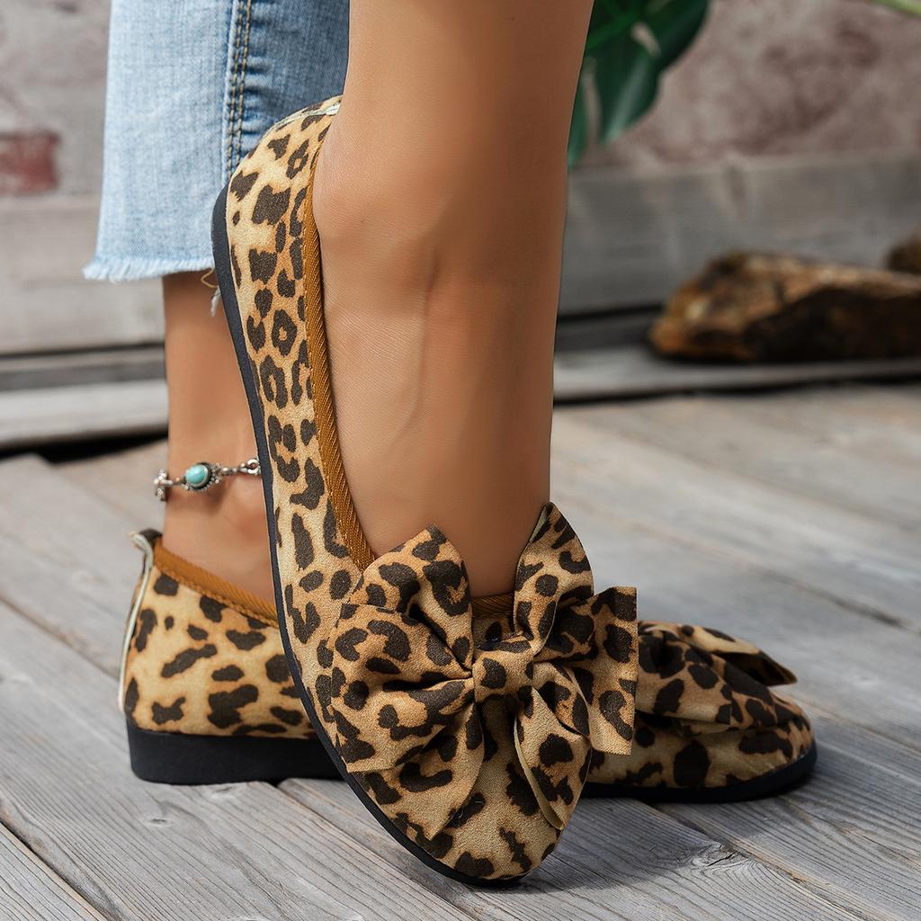 Mode Damen Flats Leoparden Schuhe Neue Schleife Weiche Sohle Slipper Frühling/Herbst Große Größe Bequeme Outdoor Sneaker Damen