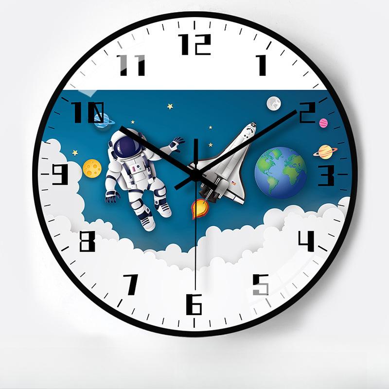 12-Inch 30Cm Creative Space Automatic Timing Radio Clock Children Cartoon Bedroom Mute Clock Wall Clock