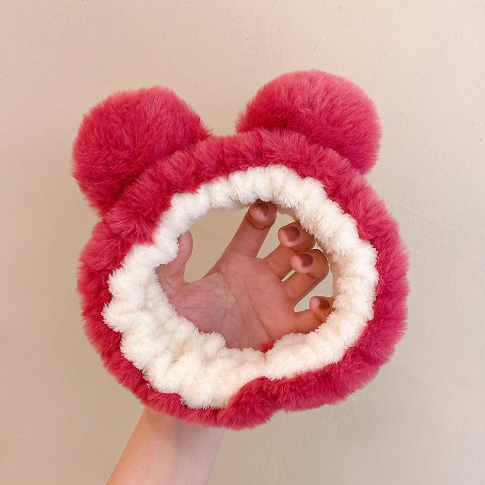 Strawberry Bear Plush Headband Female Autumn And Winter Face Wash Pressure Hair Non-Slip Hairpin Year Cat Ear Headband