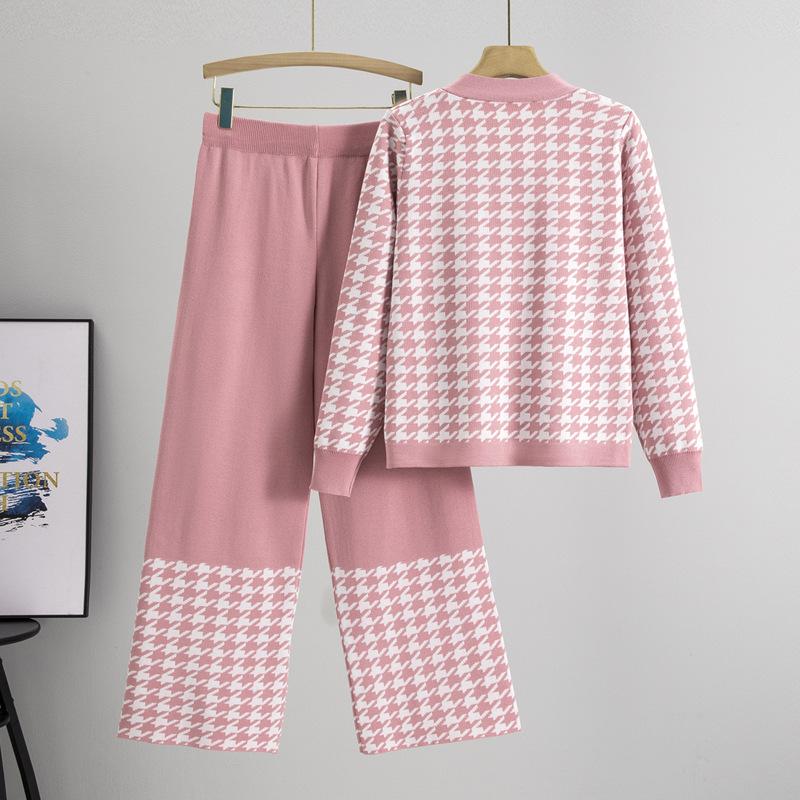 Plus Size Women's Fashion Casual Spring Long Sleeved Plaid Two Piece Suit