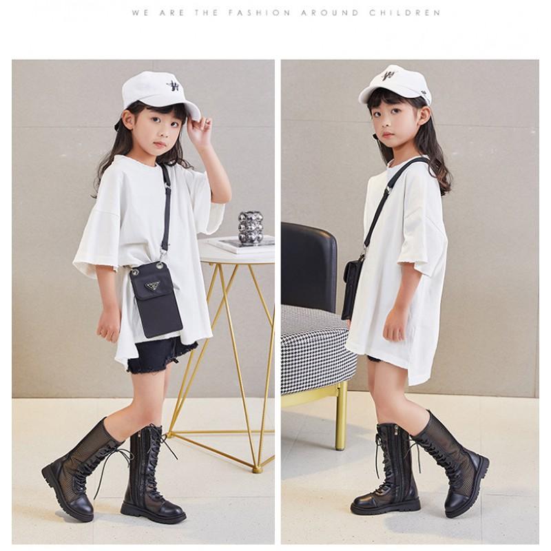 Kids Girls Boys Ankle Boots Openwork Side Zip Flat Booties Casual Rubber Sole