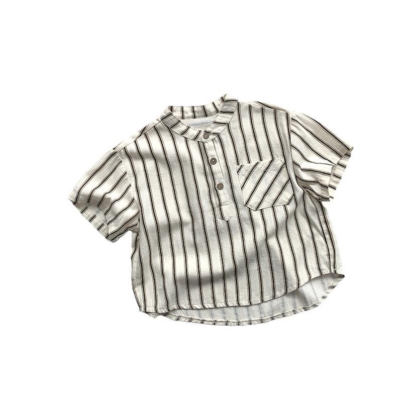 Trendy Kids' Summer Striped Shirt - Unisex Japanese Korean Style Short Sleeve Top